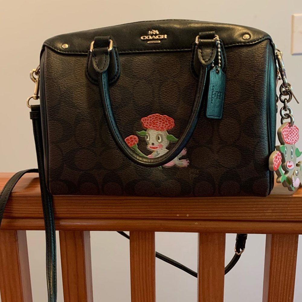 Coach x Baseman Mini Satchel with matching Flower Buddy tag